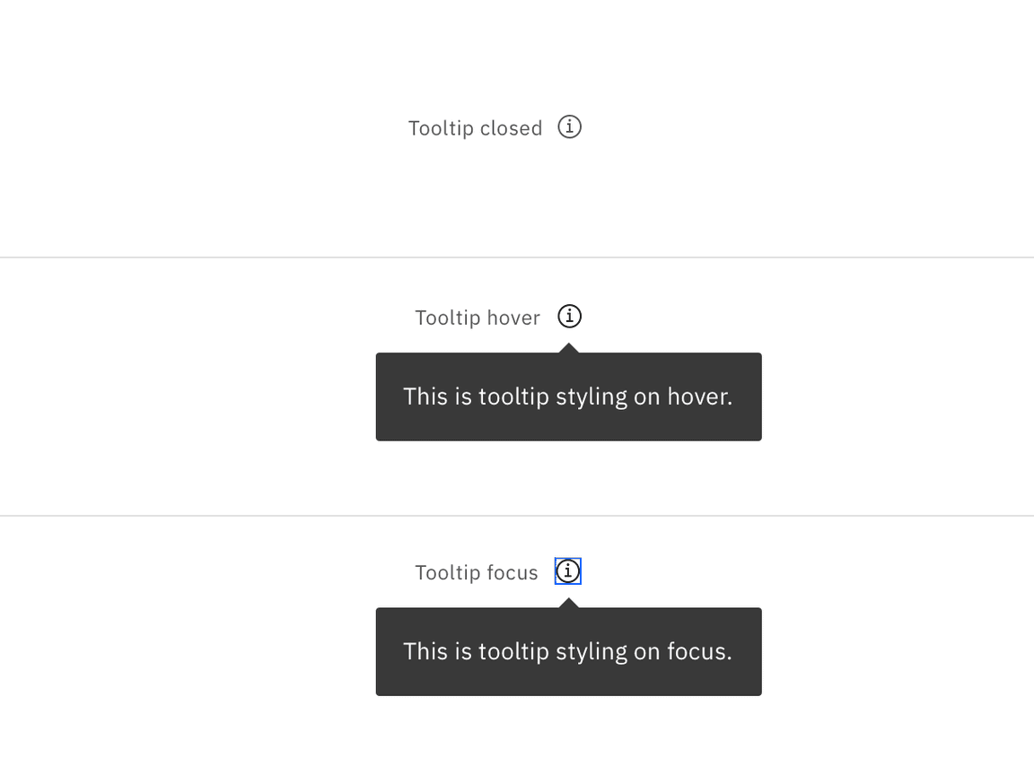 Closed and open states for a standard tooltip Closed and open states for a standard tooltip